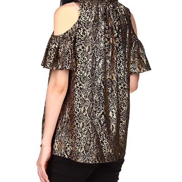 Michael Kors Snakeskin-Print Cold-Shoulder Top Blouse - Picture 4 of 11